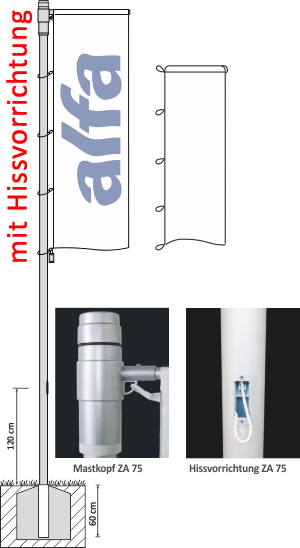 Fahnenmasten  Fahnenmast-Systeme mit Ausleger / Hissvorrichtung